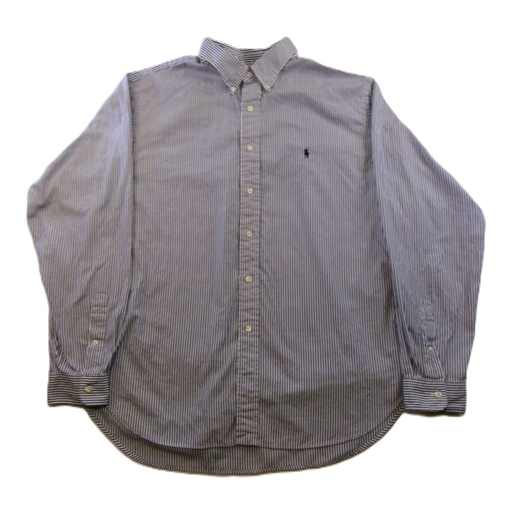Ralph Lauren Men 18 Button Down Shirt Blue White Striped Classic Fit Long Sleeve